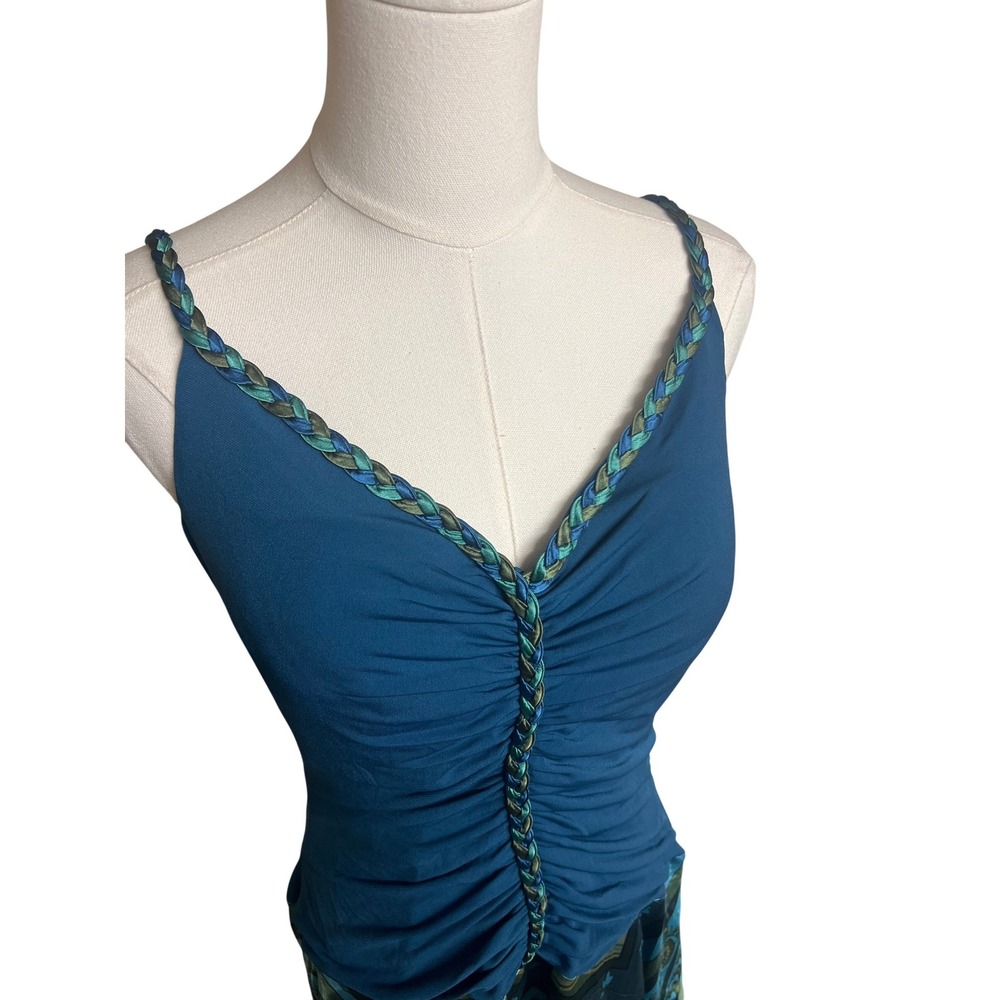 NWT Teal Ruched Handkerchief Hem Boho Midi Dress Size 14 Flirty Fairy - Picture 2 of 16